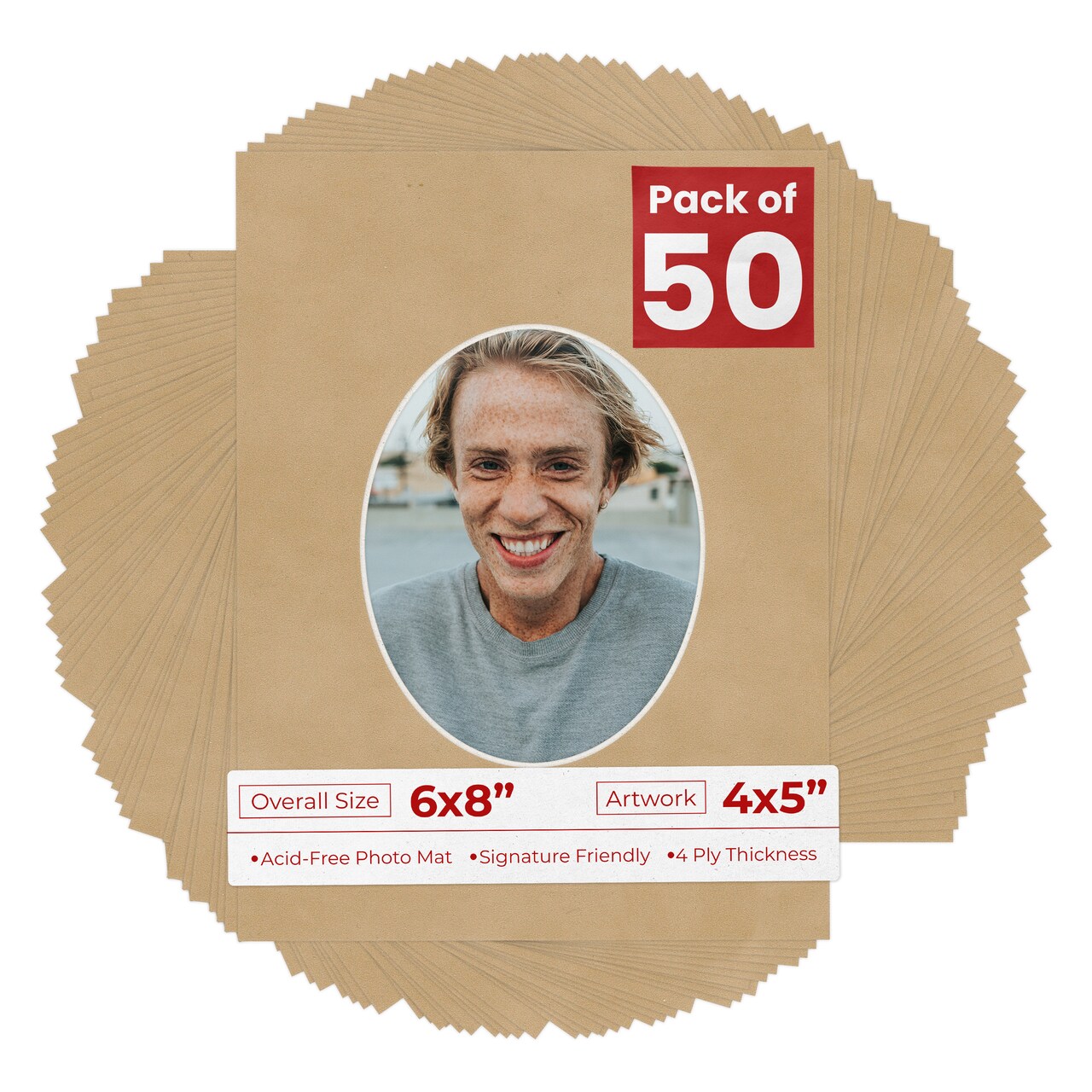 Beige Suede Mat Board for 6x8 Frames - Oval Opening for 4x5 Photos
